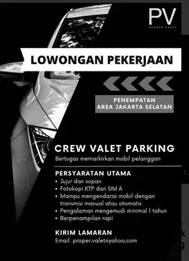 Lowongan Kerja Driver Valet Parking Restoran Jakarta Selatan