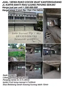 Jual/sewa ruko cocok buat kantor/gudang jln.karya bakti riau ujung