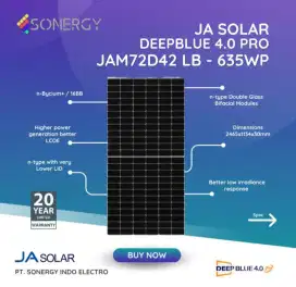 JA Solar Panel N-type Bifacial Double Glass 635W Deep Blue 4.0 Pro