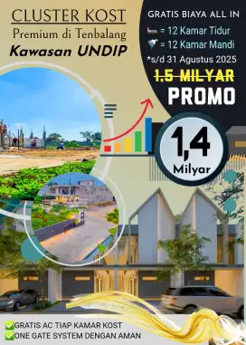 JUAL KOS 12KT+12KM 1,4MILYAR PROMO DI MULAWARMAN TEMBALANG DEKAT UNDIP