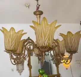JUAL LAMPU ANTIK ITALY CABANG 6 RANGKA KUNINGAN DIAMETER 65 CM