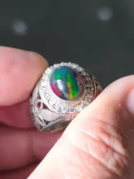 Batu kalimaya black Opal Ethiopia 3.10 crat ring perak memo WGL