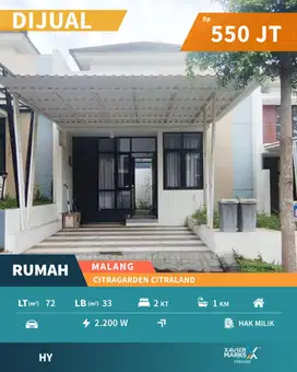 Dijual Rumah di Citragarden Malang 2 KT Hanya 500 Jtan