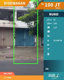 Disewakan Ruko Siap Huni di Jl Kawi Klojen Malang