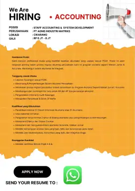 Lowongan Kerja Staff Accounting & System Development