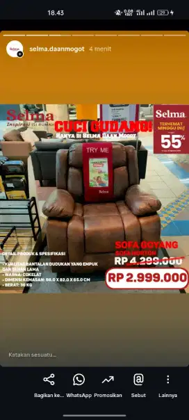 sofa recliner goyang 1 seat