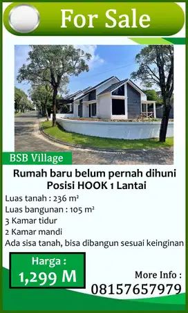 For Sale Rumah Baru HOOK di BSB Village Mijen Jual Cepat BU