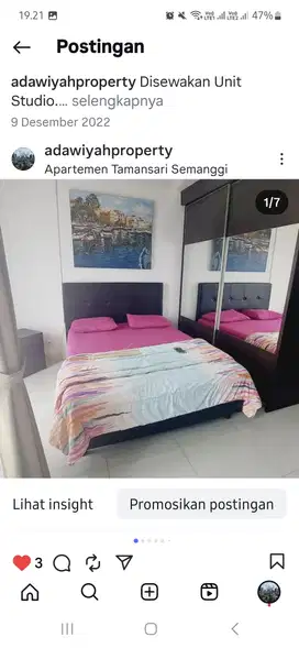 Disewakan Studio Nyaman Apartment Tamansari Semanggi