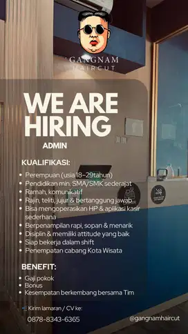 ADMIN/KASIR BARBERSHOP GANGNAM
