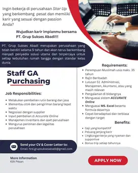 Dicari Secepatnya Admin Purchasing dan Admin Office
