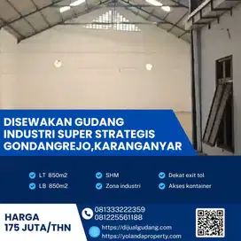 Disewa Gudang Super Strategis Lokasi Gondangrejo,Karanganyar 850m2