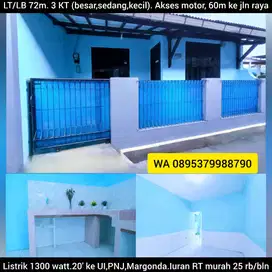 Kontrakan 2-3 KT Bebas Banjir,Depok.15' ke UI.40' ke St Cawang,Tebet.