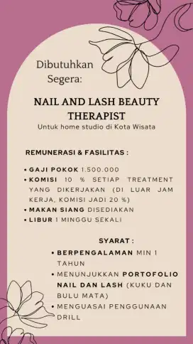 Dicari terapis kuku dan bulu mata