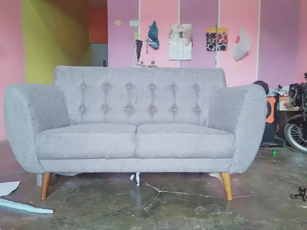 Erafurniture*sofa VINTAGE 2 person abu kain baldu motif kancing