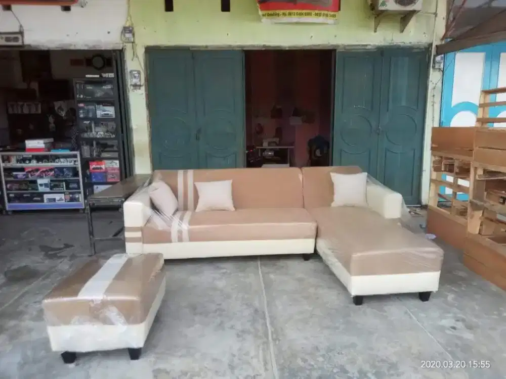 Erafurniture*sofa L New selonjor nuggut-cream+puff+bantal