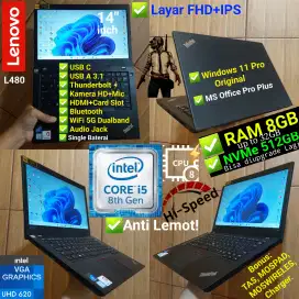 Thinkpad intel i5 8250u RAM 8GB NVMe 512GB Laptop Lenovo 14in FHD L480