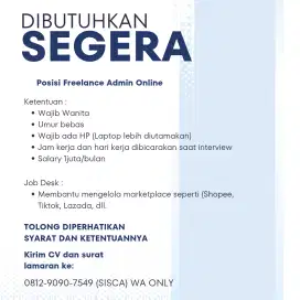 DIBUTUHKAN FREELANCE BUAT TAMBAH UANG JAJAN