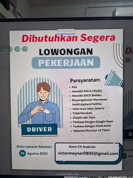 Dibutuhkan Dengan Segera Driver Professional