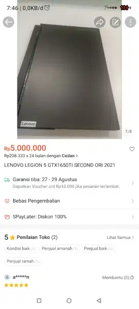 LAPTOP LENOVO LEGION 5 GTX 1650TI
