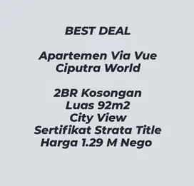 Best Deal, Apartemen Via Vue 2 BR Kosongan Dkt voila