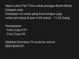 Loker Part Time Penjaga Booth Sarapan Pagi