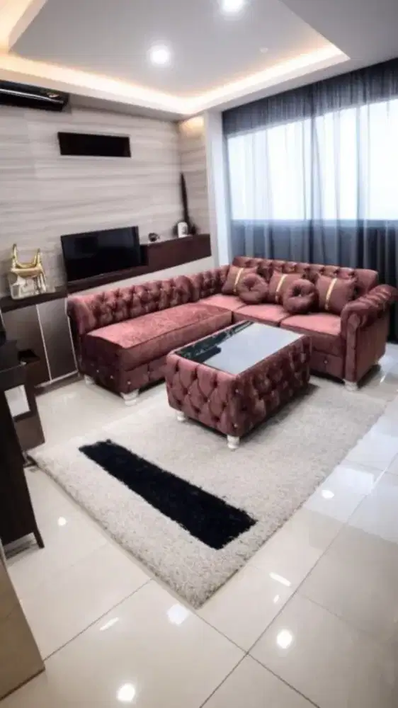 Sofa l kancing smoke murah