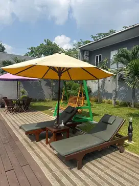 Payung Taman, sun lounger jati kayu, sunbad kolam renang dan pantai