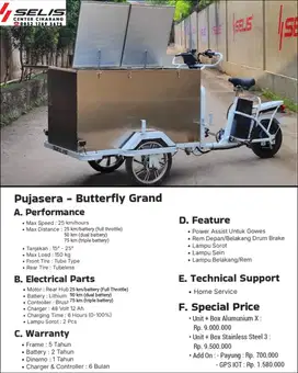 GEROBAK LISTRIK UNTUK USAHA SELIS PUJASERA BUTTERFLY GRAND