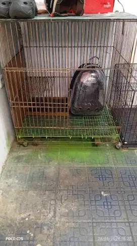 kandang besi ukur besar+tas kucing baru pakai sekali