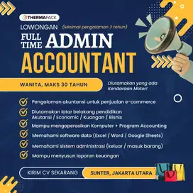 DICARI ADMIN ACCOUNTANT - UNTUK ONLINE SHOP