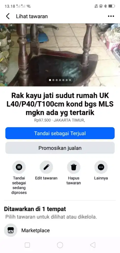 Rak sudut rumah bhn kayu jati UK L40/P40/T100cm kond bgs mgkn perlu