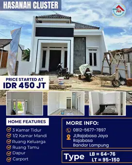 RUMAH CLUSTER MEWAH DEKAT POLINELA DAN UNILA
