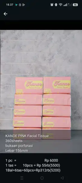 Facial tissue kanoe