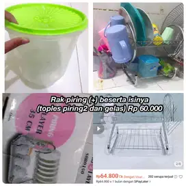 1 set rak piring beserta isinya dan free toples besar