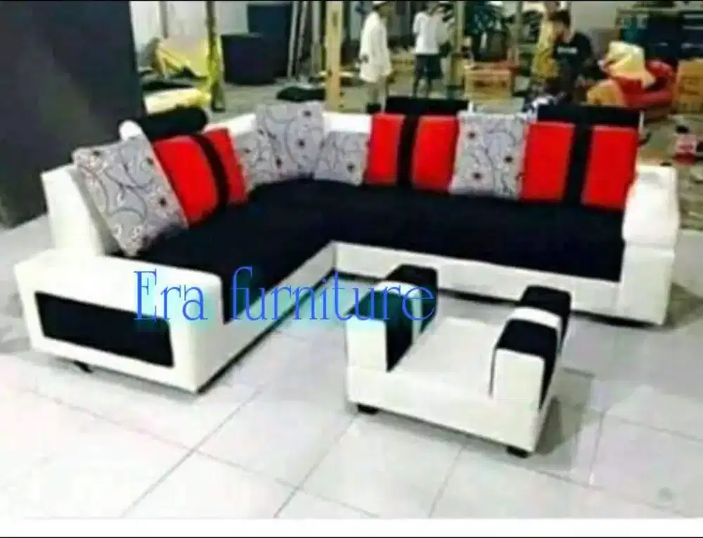 Erafurniture*sofa L New TAMARA cream-hitam+bantal+MEJA