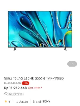 Sony led google tv 4k 75 inci
