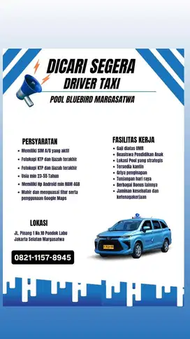 Lowongan Driver Taxi Bluebird