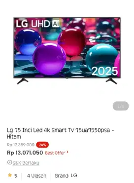 LG LED SMART TV 4K 75 INCI