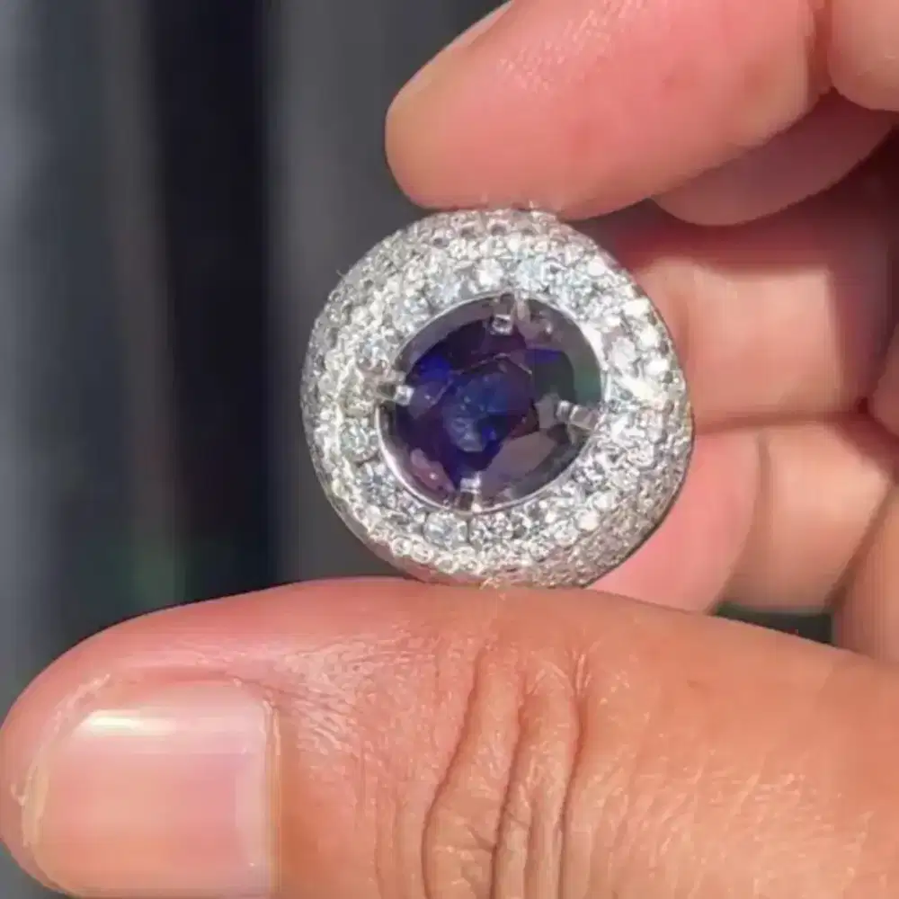 Cincin Permata Blue Sapphire Ring Emas Berlian
