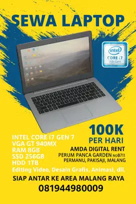 Sewa Rental Laptop ASUS i7 Gen 7 Malang Raya
