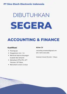 LOWONGAN ACCOUNTING & TRANSLATOR MANDARIN