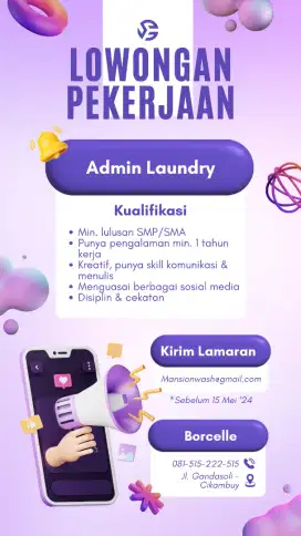 Dibutuhkan segera! Admin Laundry