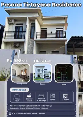 RUMAH 3 KAMAR TIDUR 2 LANTAI DI PERUM PESONA TIRTAYASA SUKABUMI BDL