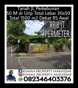 Tanah JL Perkebunan  50 M dr Urip Total Lebar 30x50  Totall 1500 m2
