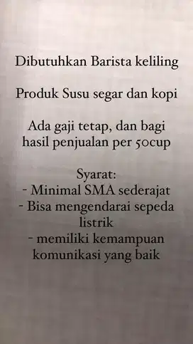 Barista kopi dan susu segar keliling