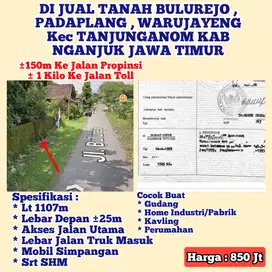 JUAL TANAH BULUREJO TANJUNGANOM NGANJUK JUAL BUTUH SIAP BANGUN