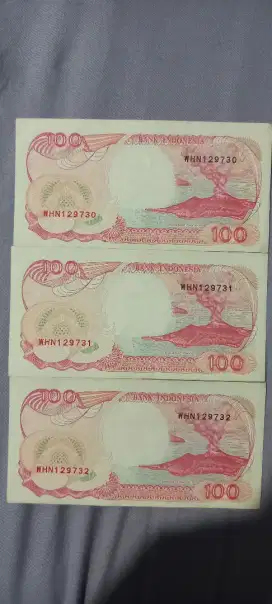 Uang kuno Rp.100,_ 1984 no.seri berurutan super langka