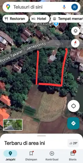 Dijual Tanah pinggir jalan Negara Poros Takalar - Jeneponto