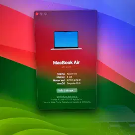 Macbook Air M2 13 Inch Ram 8 Ssd 257 layar 13 inch lengkap full set