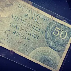 Langka 194x 50 GULDEN DE JAVASCHE BANK SERI FEDERAL KOLEKSI UANG KUNO